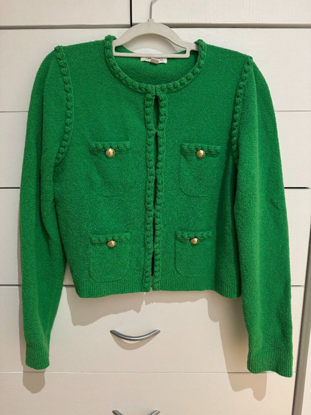 J.Crew Odette Sweater Lady Jacket Kelly Green Cotton Boucle Gold Buttons S